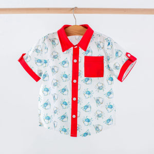 Catching Crabs Kid's Short Sleeve Collared Shirt by Nola Tawk, Southern lifestyle apparel main product photo