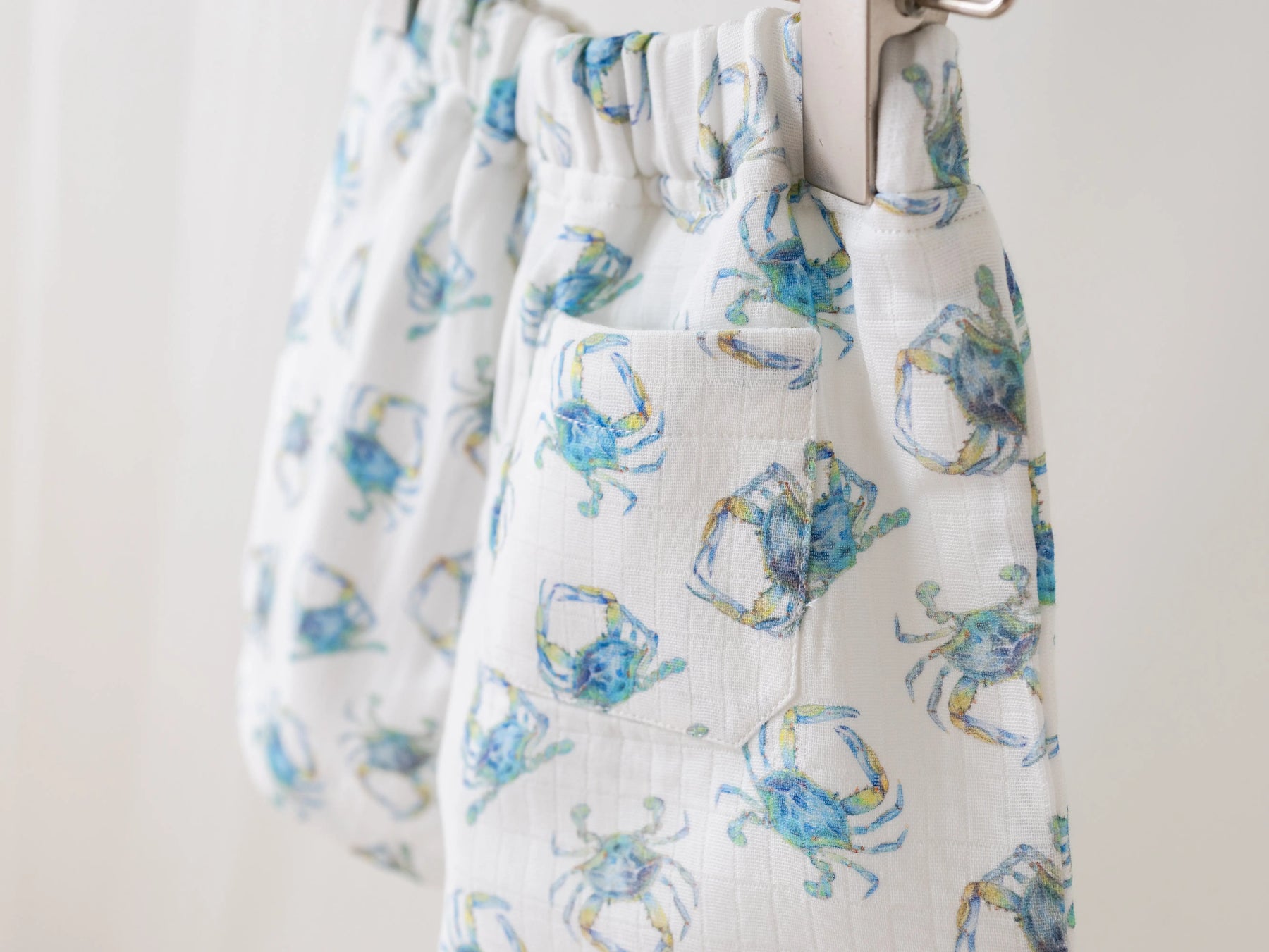 Catching Crabs Organic Muslin Shorts by Nola Tawk, children's boutique clothing detail photo 6