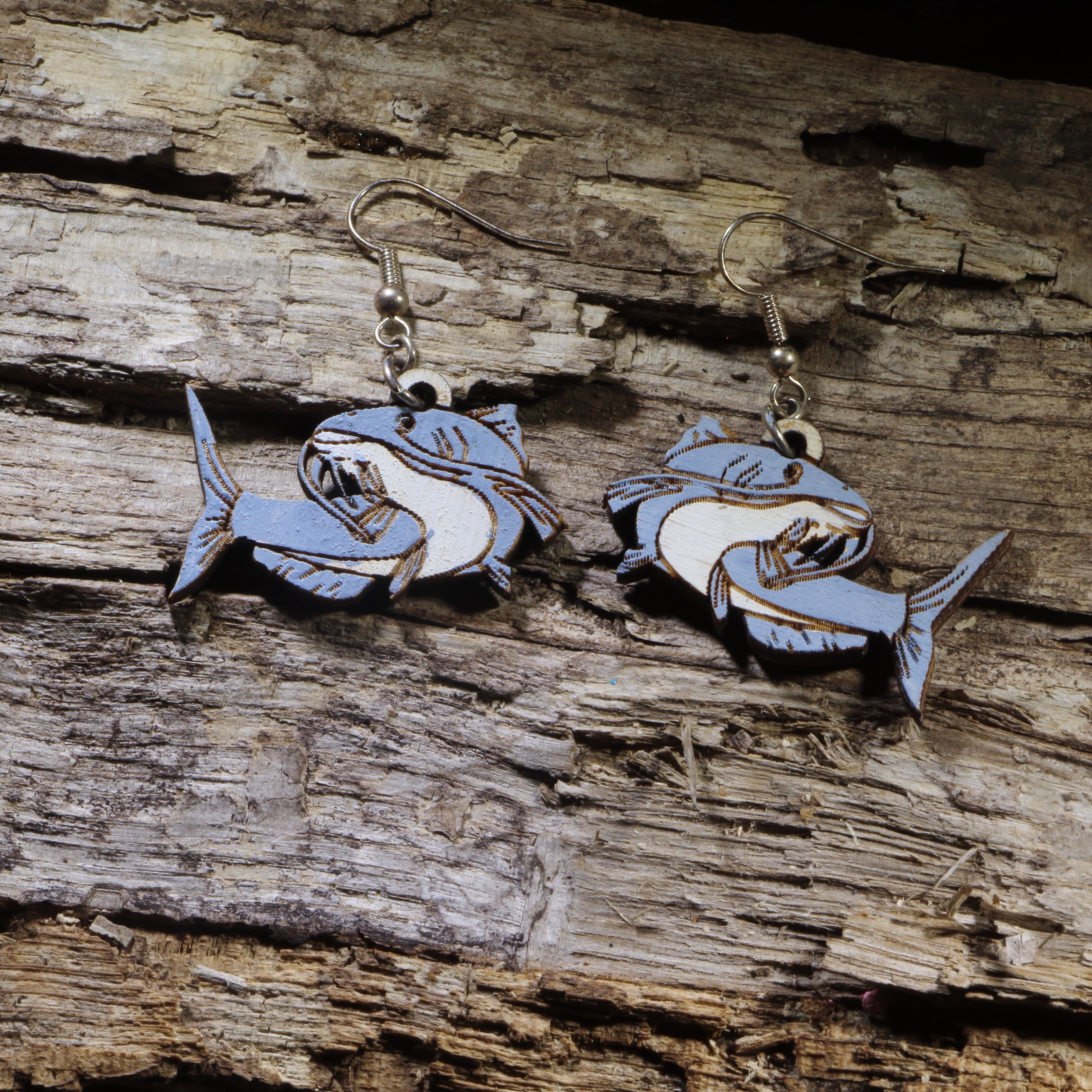 Catfish Wooden Dangle Earrings | Fishing Angler Jewelry