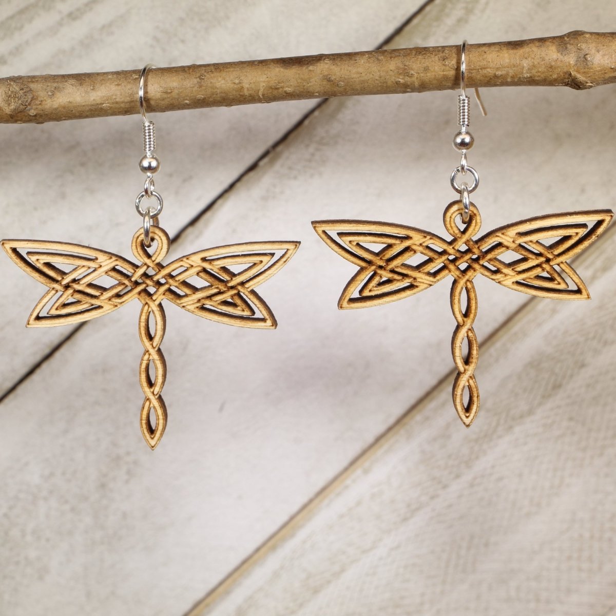Celtic Dragonfly Wooden Earrings | Celtic Knot Nature Jewelry