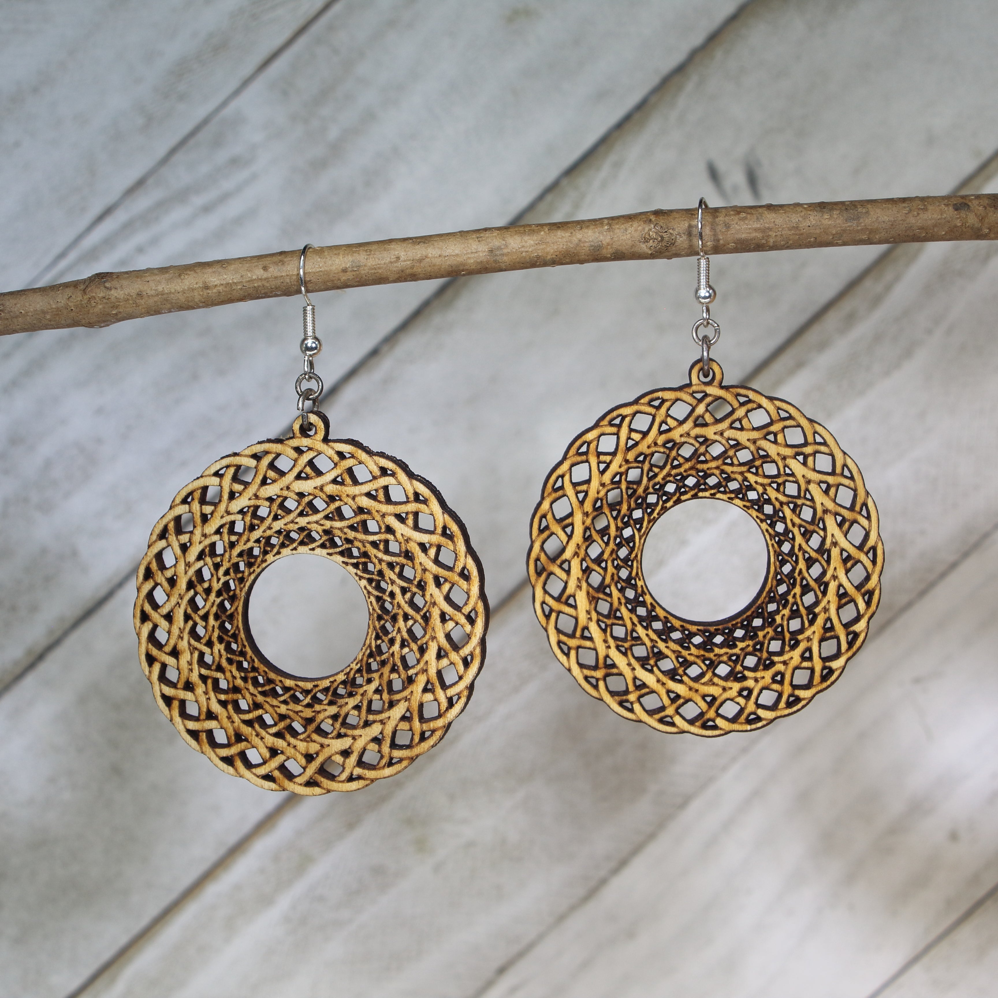 Celtic Knot Circle Wooden Dangle Earrings | Irish Jewelry