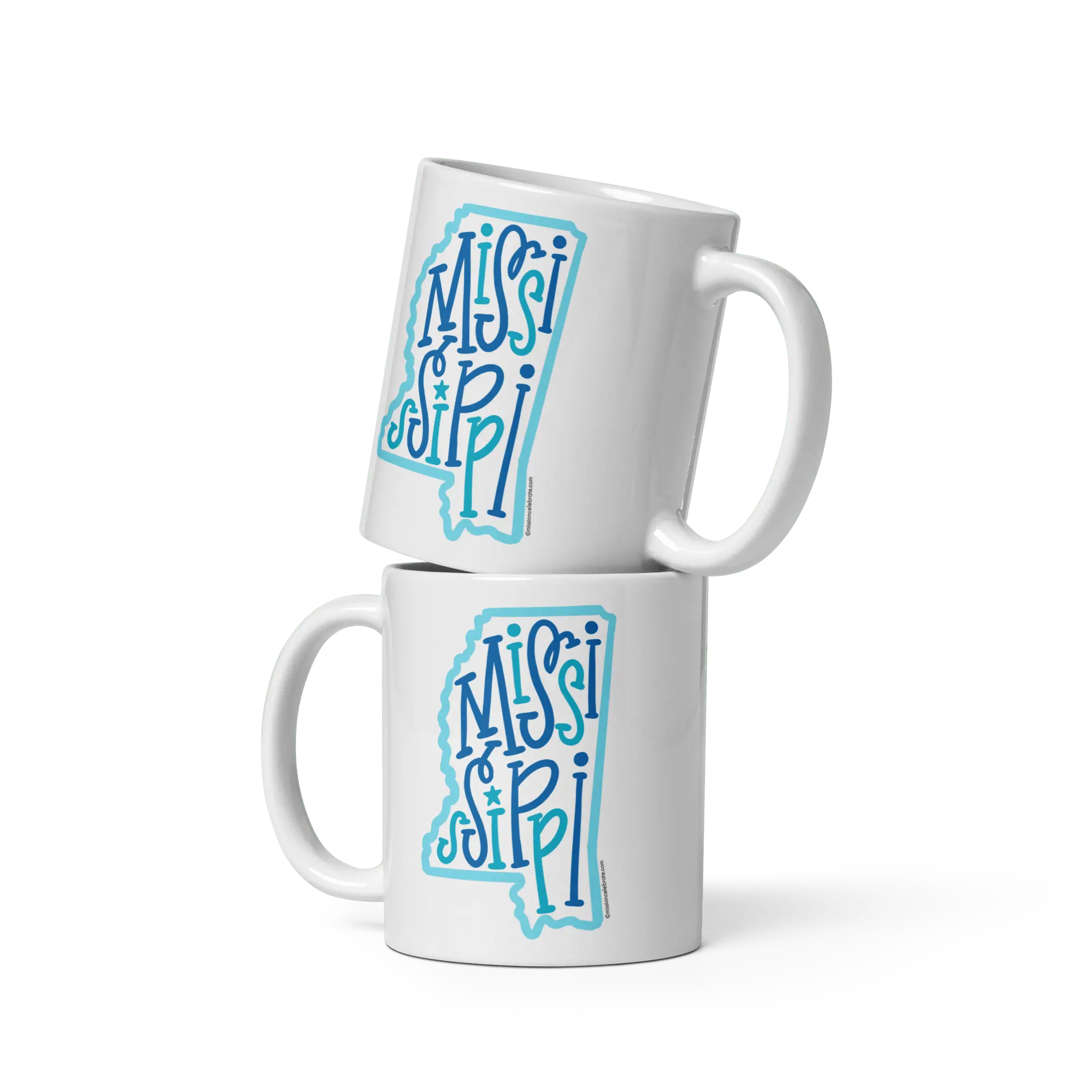Mississippi Mug Stack: Cute ceramic mugs with bouncy, hand-drawn Mississippi state design. Coffee & tea lover gift.