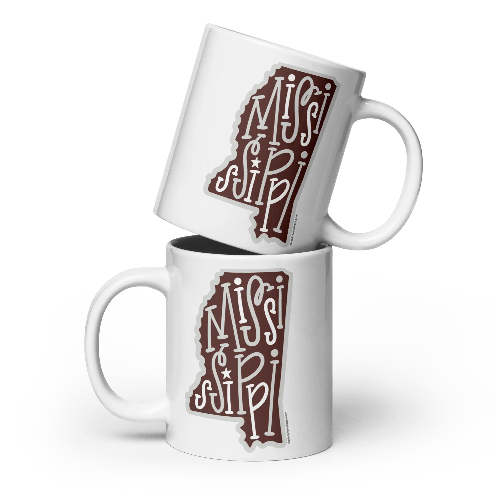 Stack of Mississippi Mugs: Ceramic with Maroon & Gray Hand-drawn State Design and Bouncy Letters by Main Street Collective