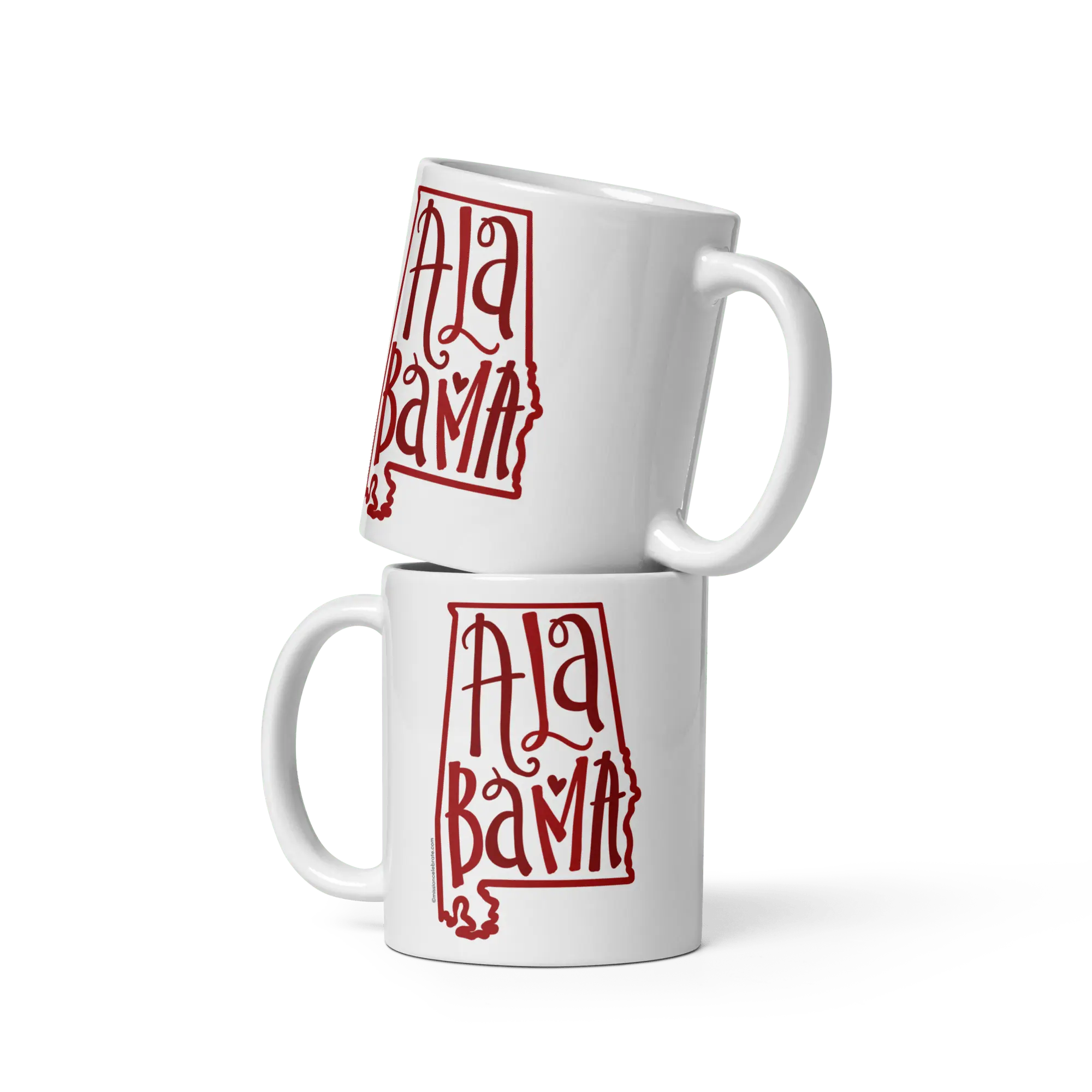 Alabama Pride Mug: Stacked Coffee Mugs with State Outline & Bouncy Lettering. Alabama Gift, State Souvenir.
