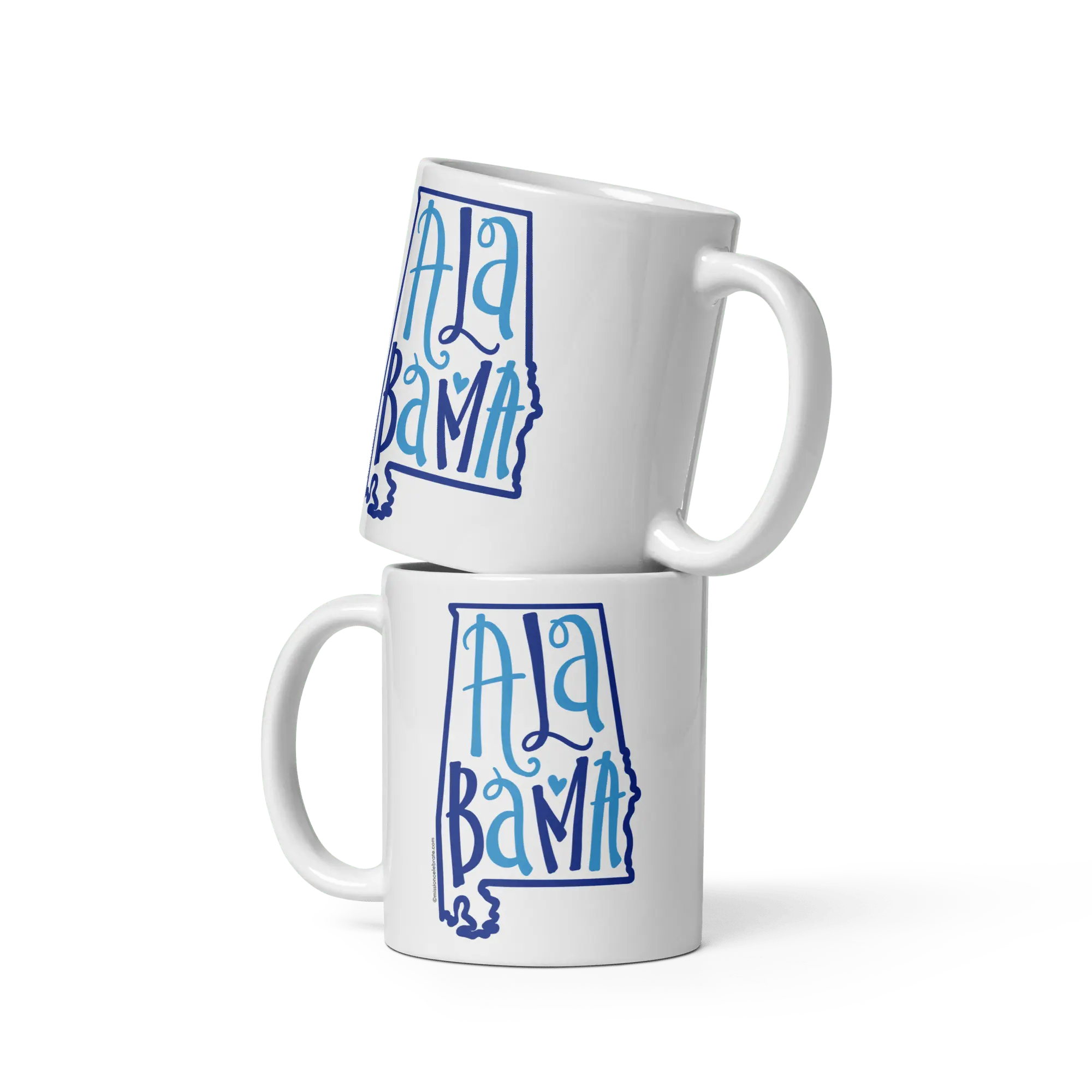 Stacked Alabama Mugs with Bouncy Lettering Design, Ceramic Coffee Mugs