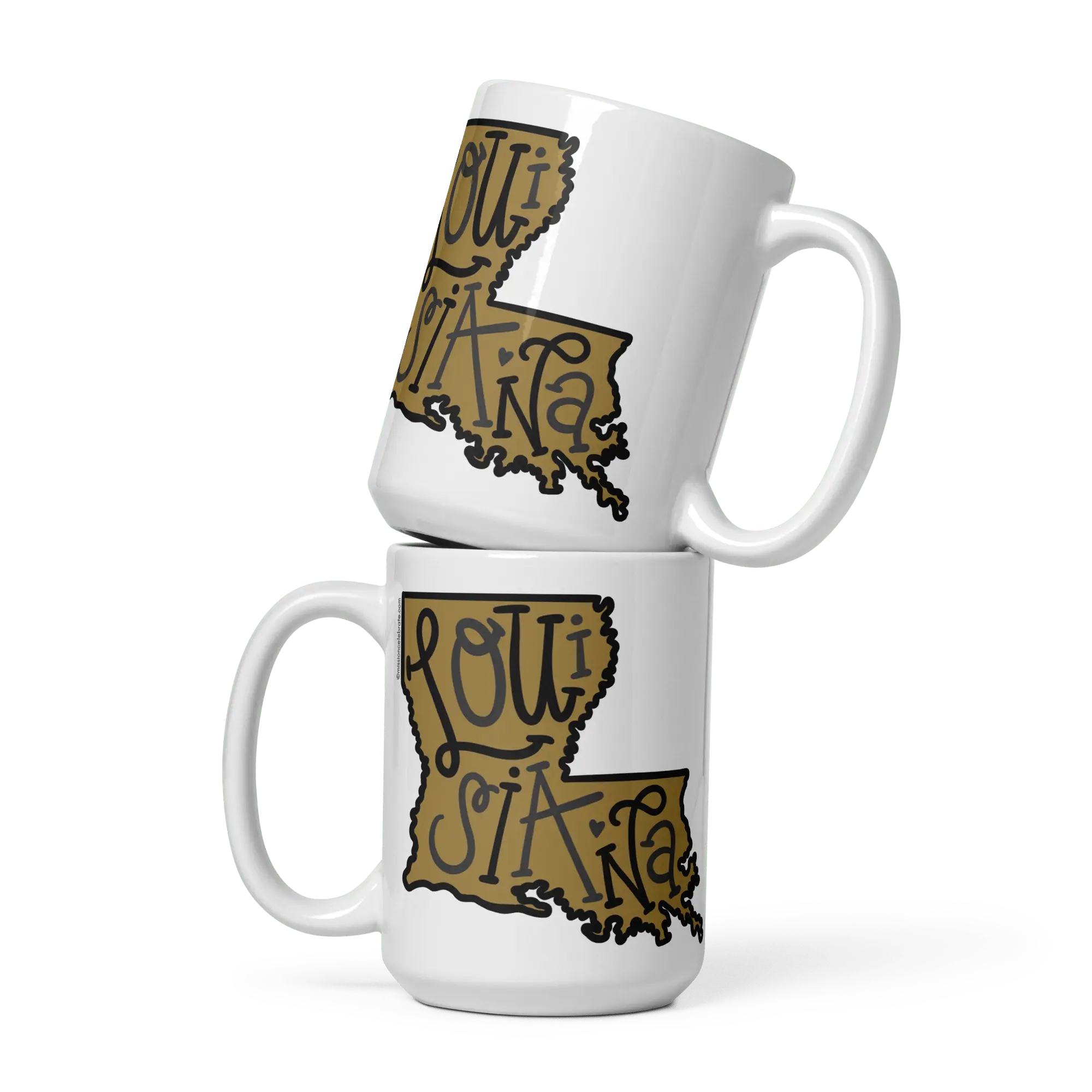 Louisiana Ceramic Mug with Hand-Drawn Black and Gold Bouncy Letters - Main Street Collective
