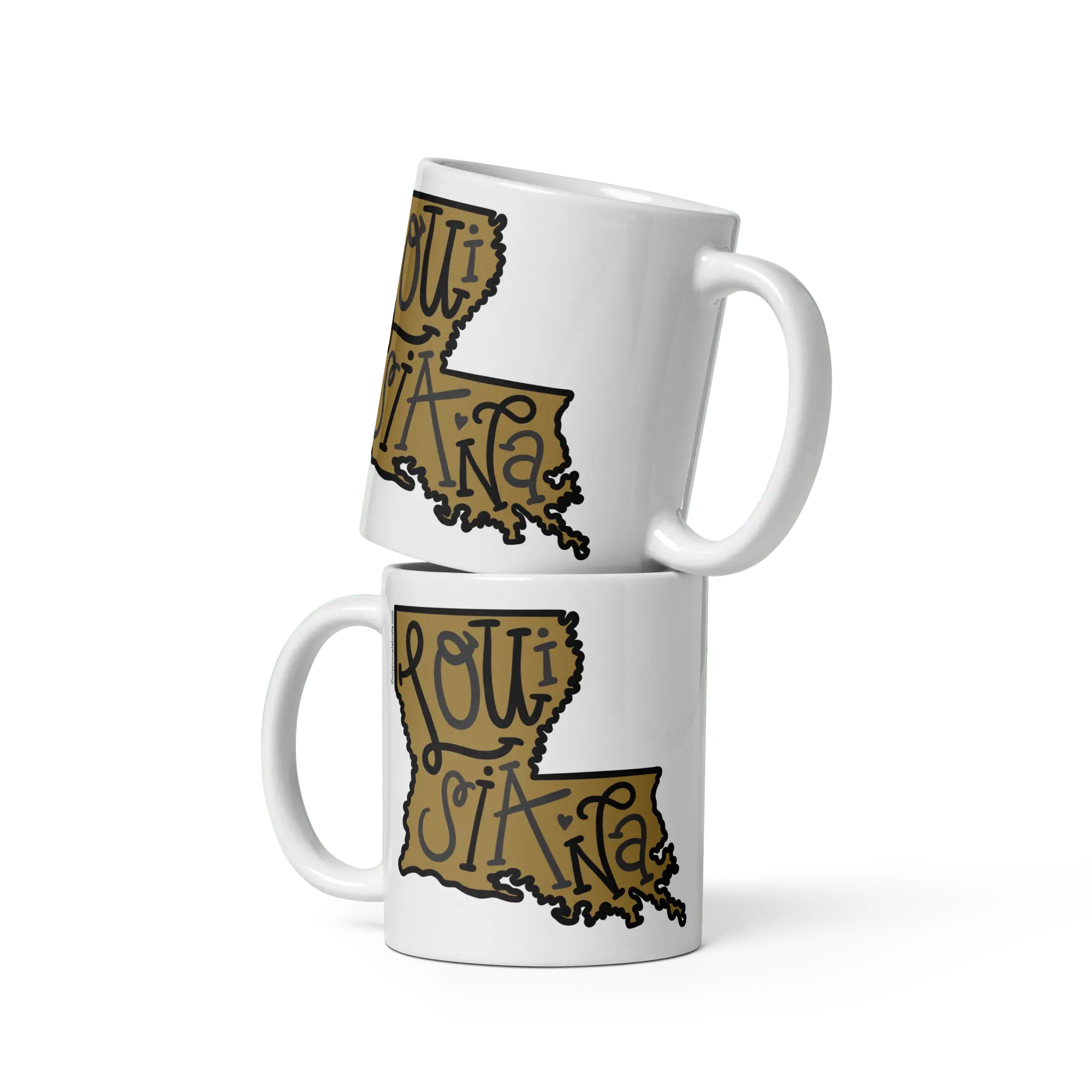 Stacked Louisiana Mugs: Ceramic Coffee Cups with Bouncy Lettering State Shape Art - Main Street Collective