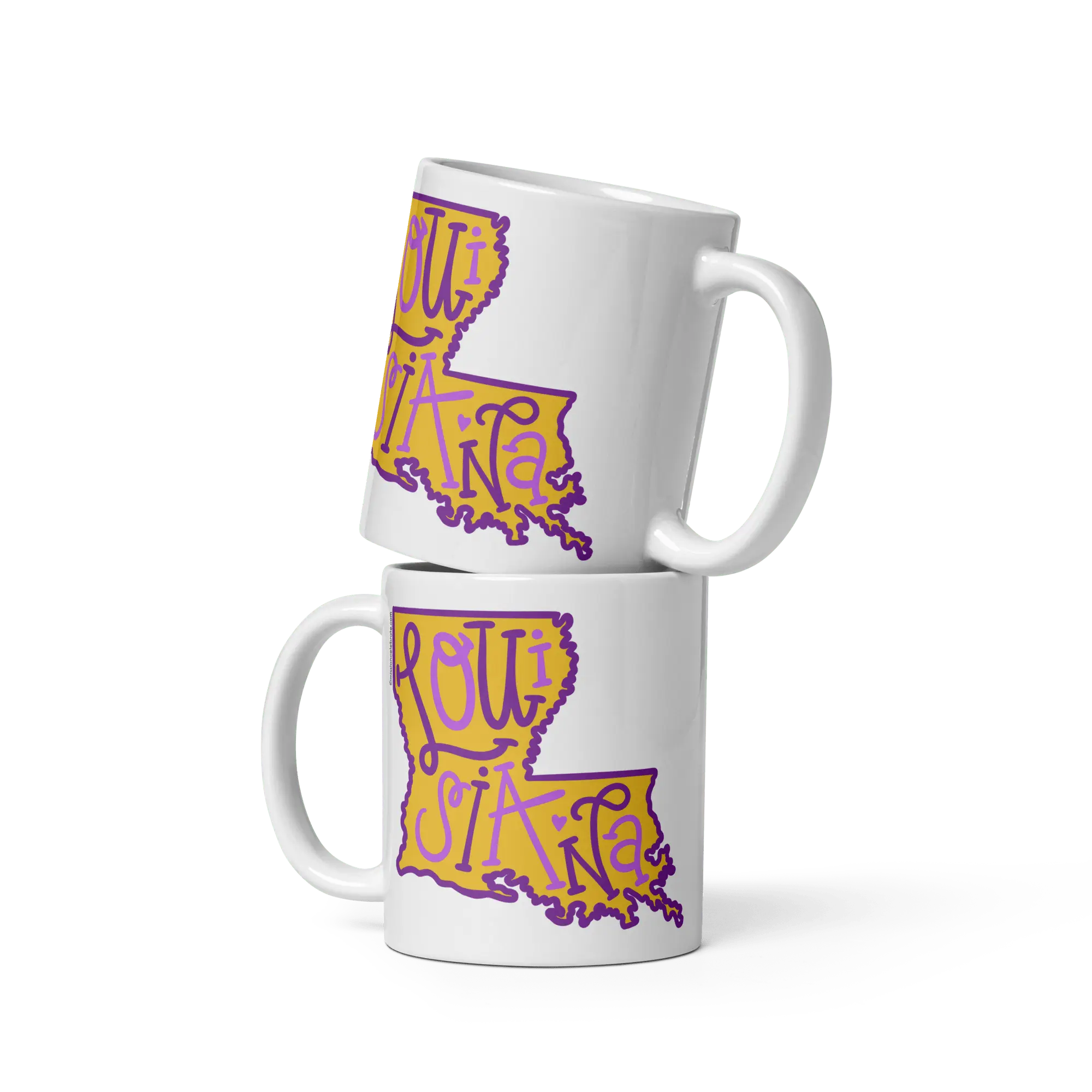 Ceramic Mug with Louisiana Bouncy Letters Handdrawn Art (purple & gold) Mission Celebrate