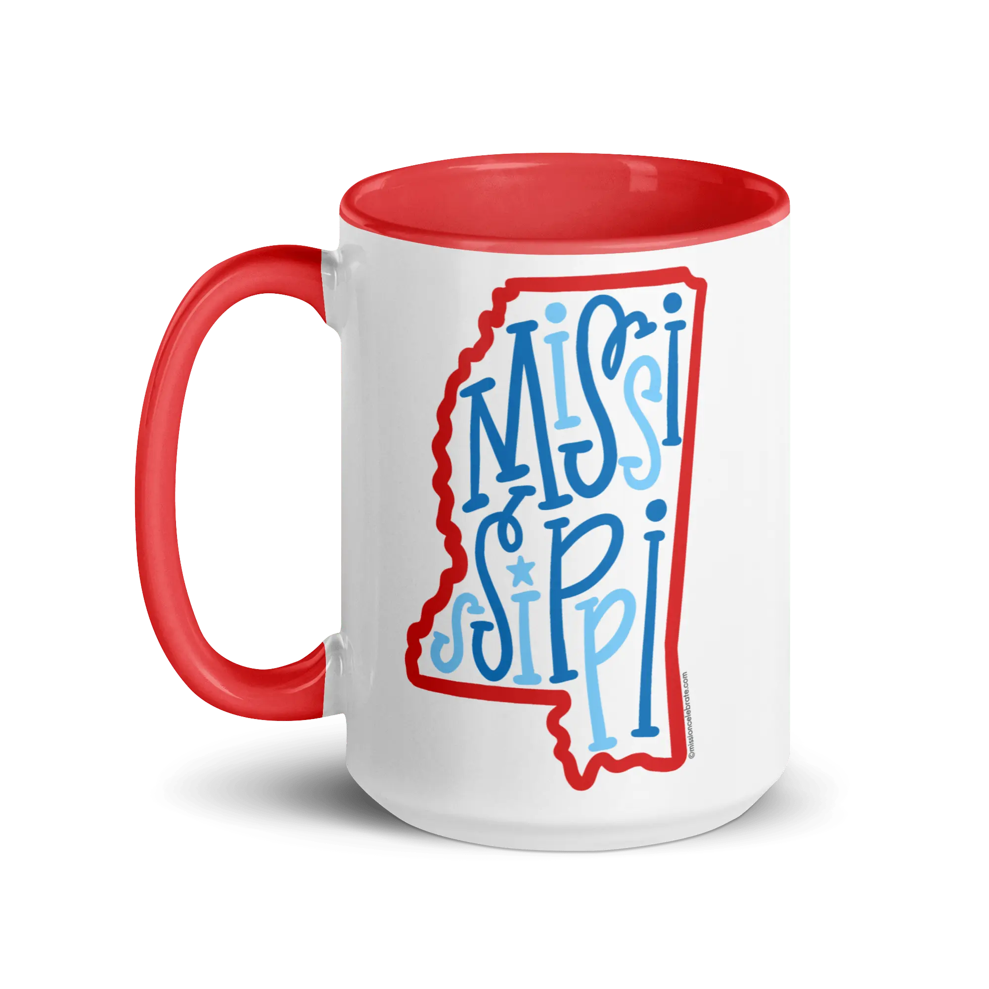 Mississippi State Pride Mug: Bouncy Letters Art | Red & Blue Ceramic Coffee Mug | Unique Hand-Drawn Design