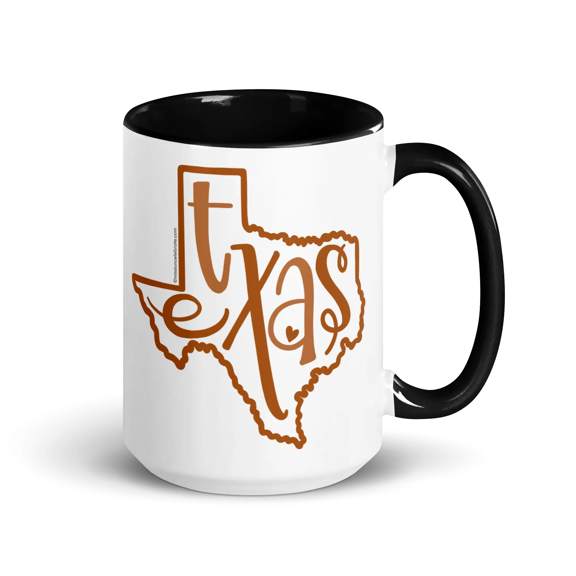 Texas Mug - Ceramic Coffee Mug with Burnt Orange Hand-drawn Texas Bouncy Letters Art