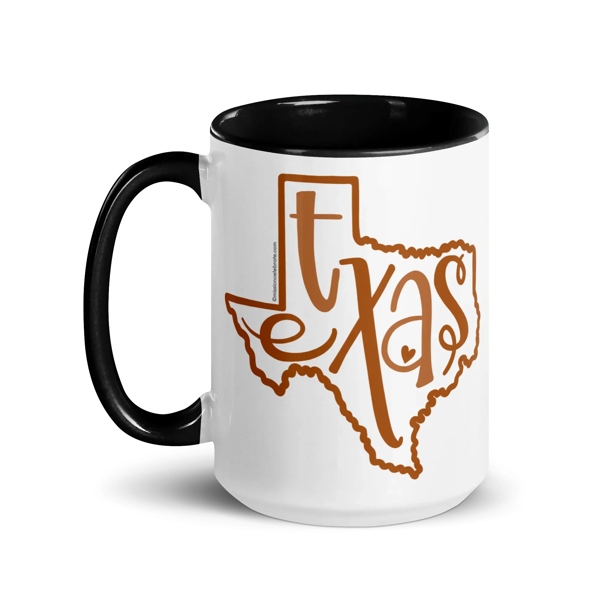 Texas Mug: Burnt Orange Bouncy Letter Art, Ceramic Coffee Cup from Main Street Collective