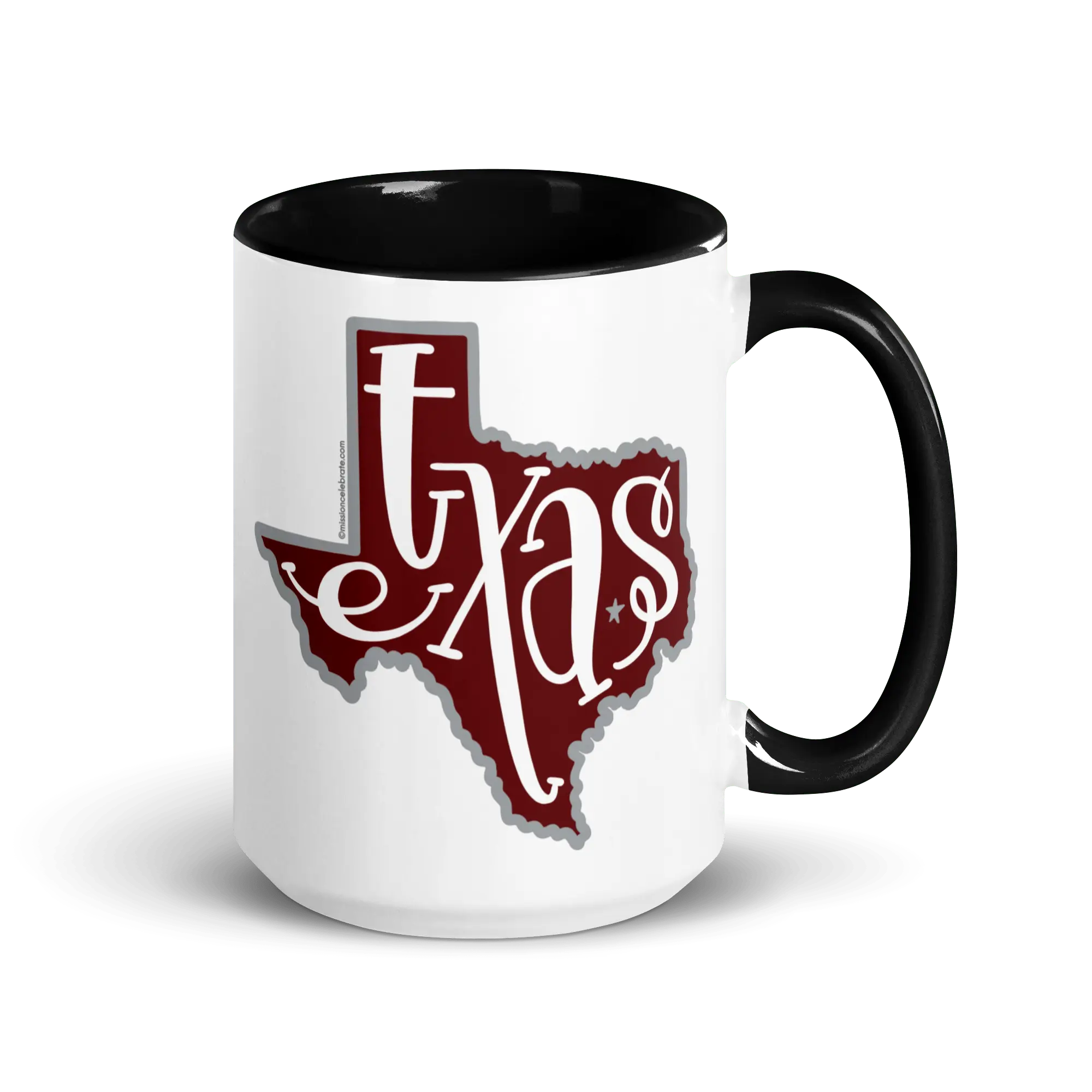 Texas Mug: Maroon & Gray Hand-Drawn Design - State Shape, Bouncy Letters, Coffee Cup