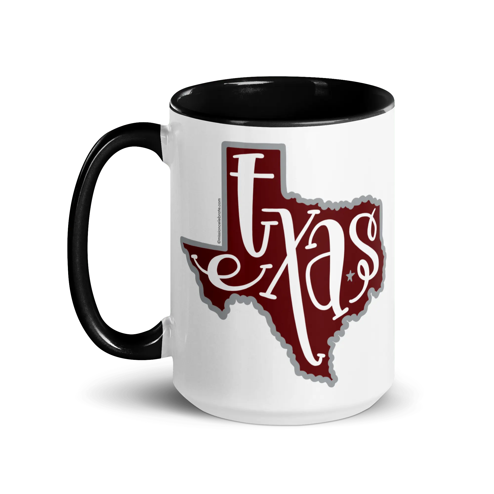 Texas Mug with Bouncy Letters Art - Maroon & Gray Coffee Cup
