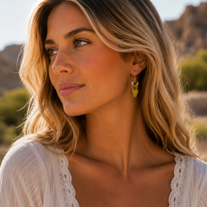 Hinged Yellow Bumblebee Jasper Golden Drop Earrings