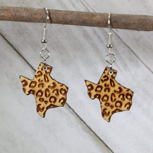 Cheetah Print Texas Wooden Dangle Earrings | State Jewelry