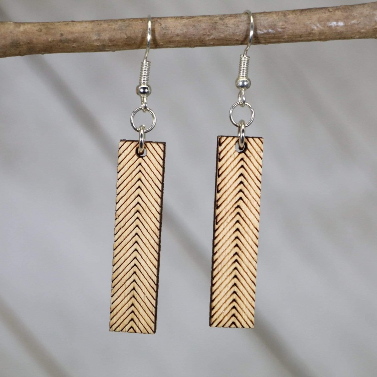 Chevron Bar Wooden Dangle Earrings | Modern Geometric Jewelry