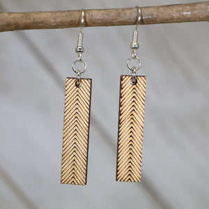Chevron Bar Wooden Dangle Earrings | Modern Geometric Jewelry detail view by Cate's Concepts, LLC
