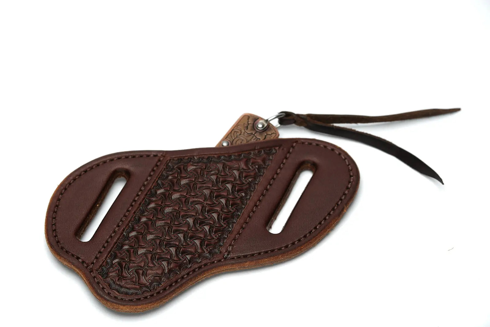 Chocolate Spider Knife Sheath by Texas Saddlery, leather knife sheath detail photo 3