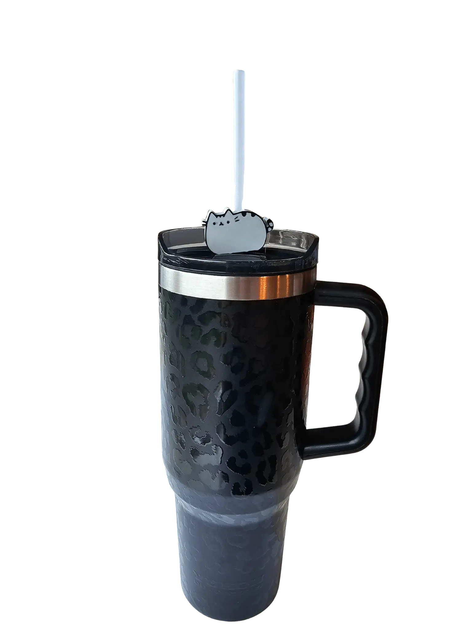 Chonky Gray Cat Straw Topper: Holographic, 3D-Printed for Tumblers
