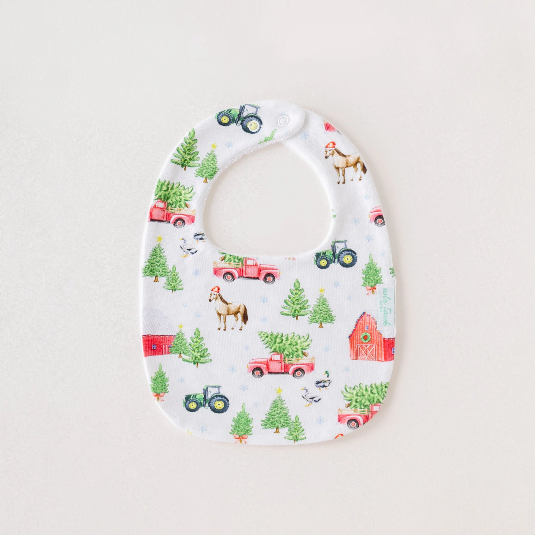 Christmas Tree Farm Organic Cotton Christmas Baby Bib by Nola Tawk, children's boutique clothing main product photo