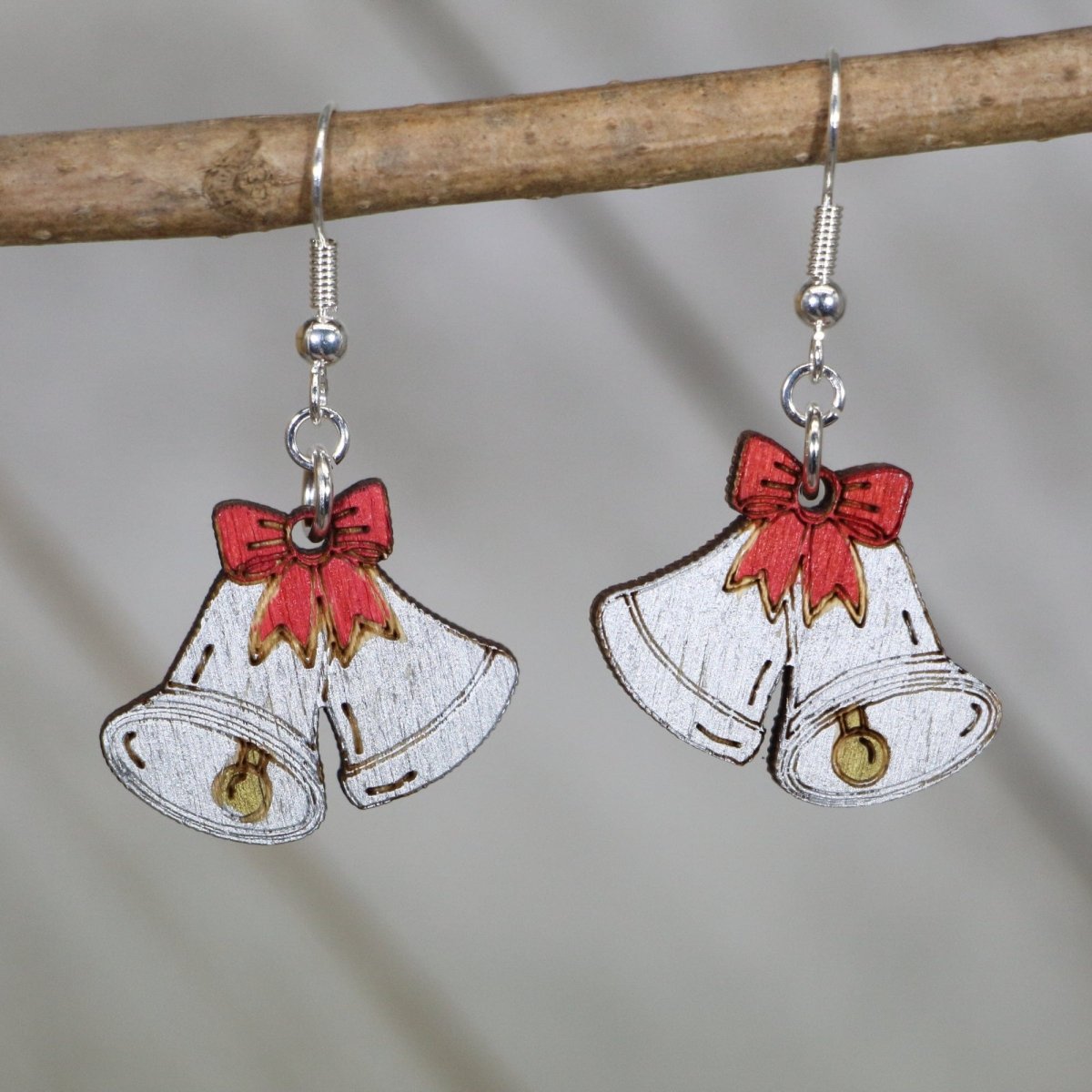 Christmas Bells Wooden Dangle Earrings | Holiday Jewelry