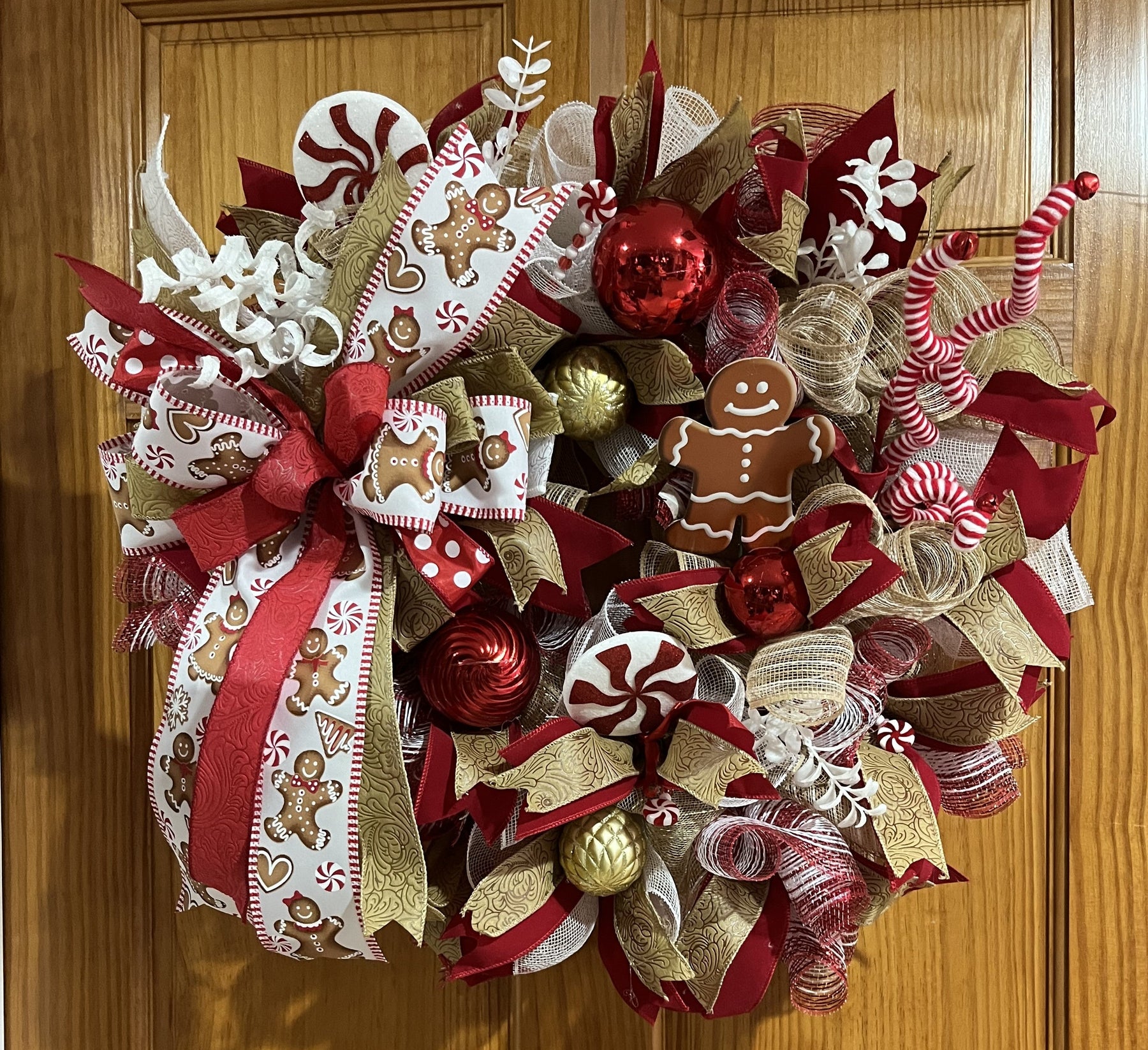 Gingerbread Christmas Wreath | Candy Cane Front Door Wreath | Handmade Christmas Cookie Holiday Decor | Farmhouse Christmas