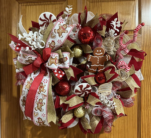 Gingerbread Christmas Wreath | Candy Cane Front Door Wreath | Handmade Christmas Cookie Holiday Decor | Farmhouse Christmas