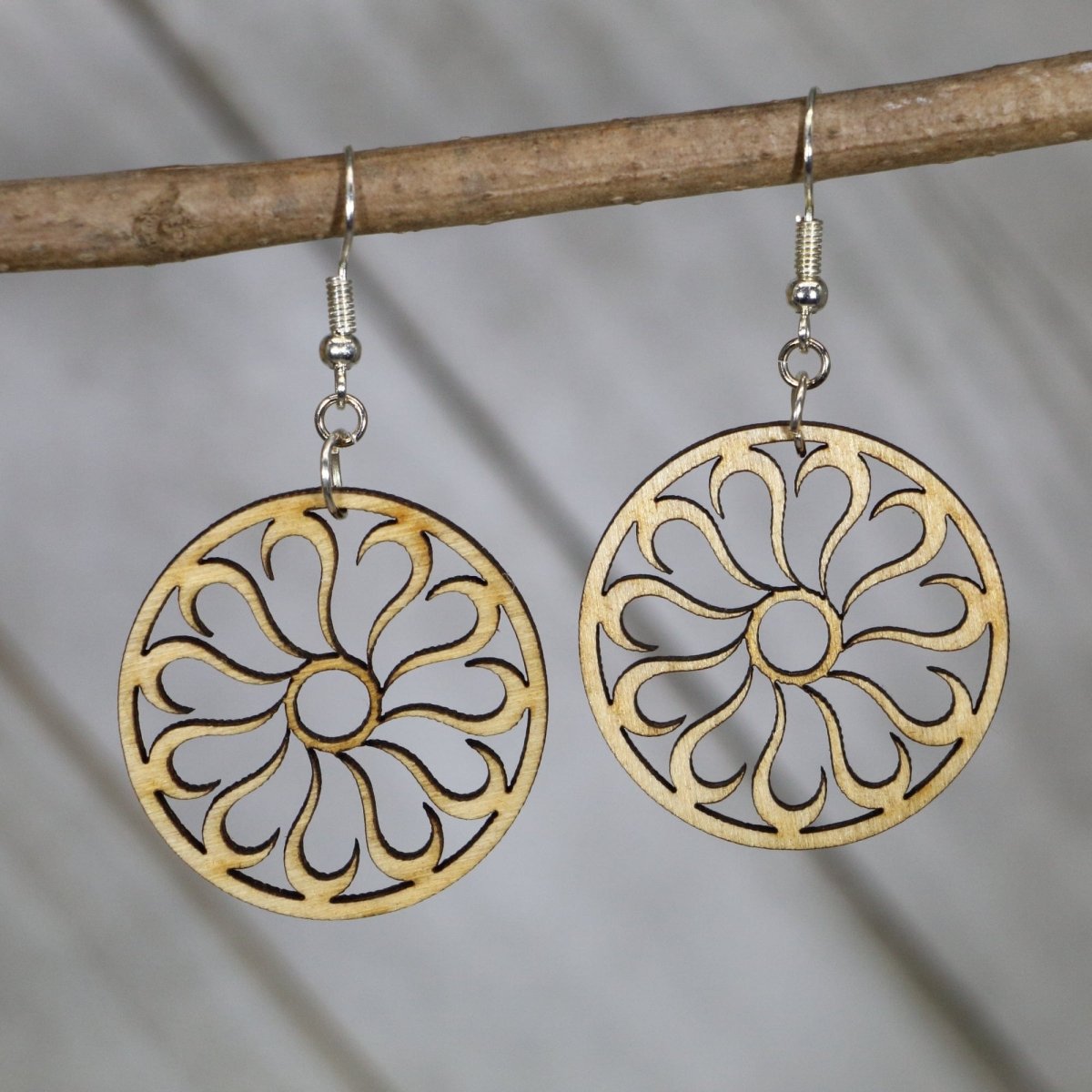 Circle Cutout Flower Wooden Earrings | Boho Floral Jewelry
