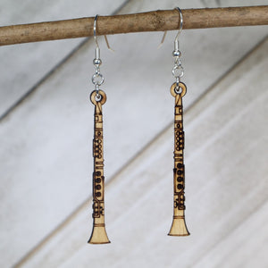 Clarinet Wooden Dangle Earrings | Band Instrument Jewelry detail view by Cate's Concepts, LLC
