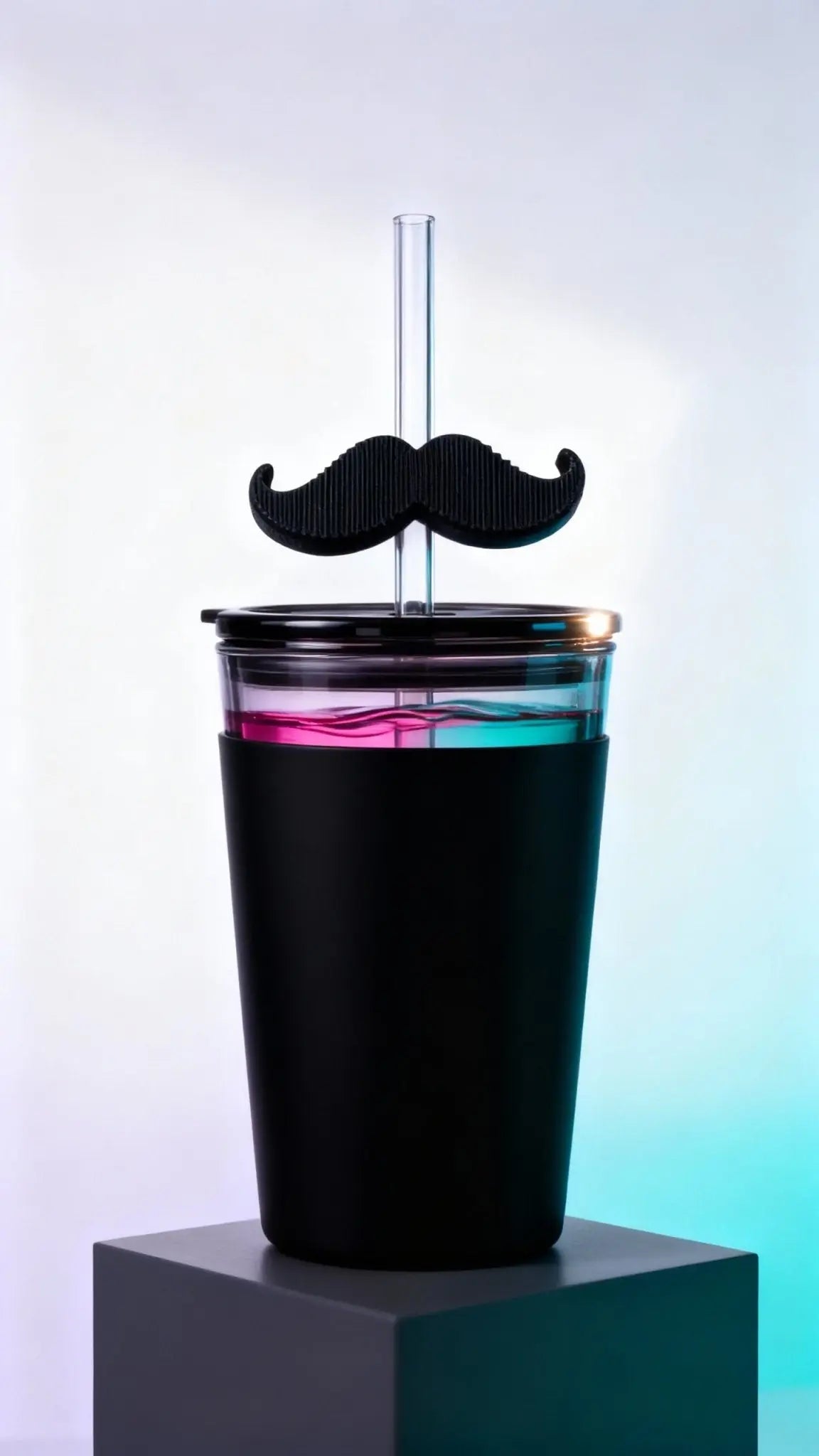 Tumbler with Mustache Straw Topper: Main Street Collective Drinkware.