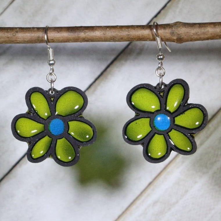 Classic Flower Wood & Resin Dangle Earrings | Floral Jewelry
