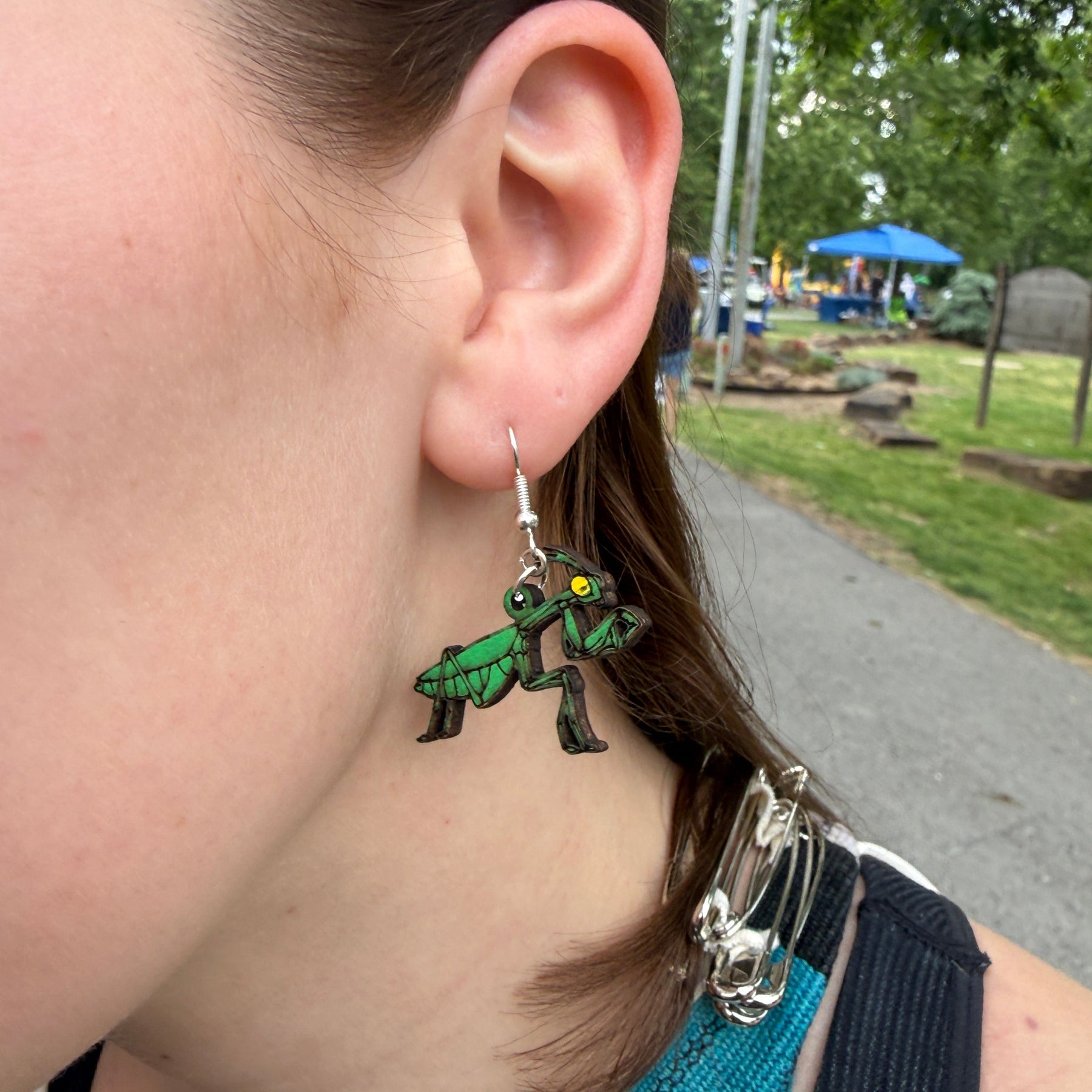 Realistic Praying Mantis Wooden Dangle Earrings | Male & Female Entomology Jewelry