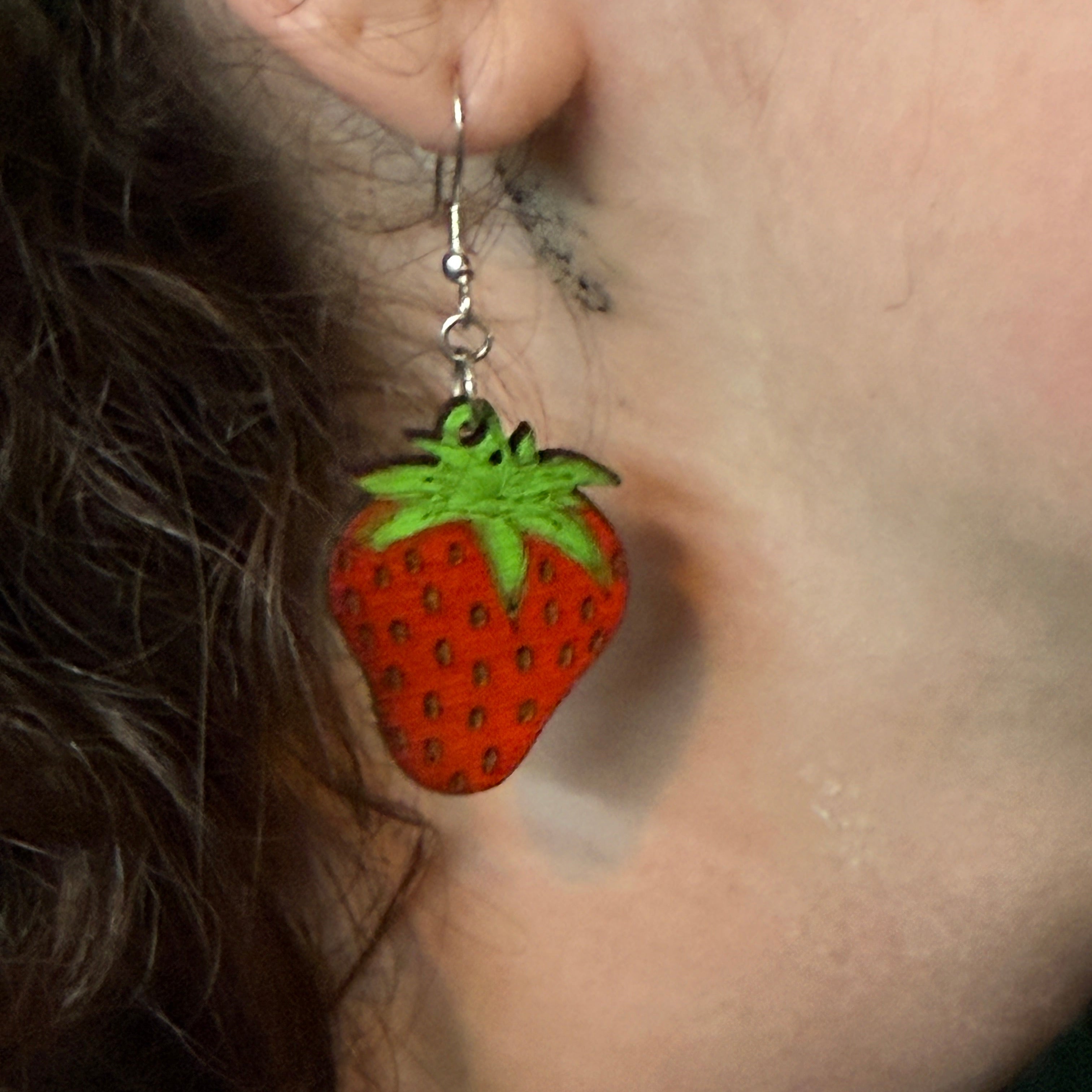 Strawberry Wooden Dangle Earrings | Fruit Jewelry
