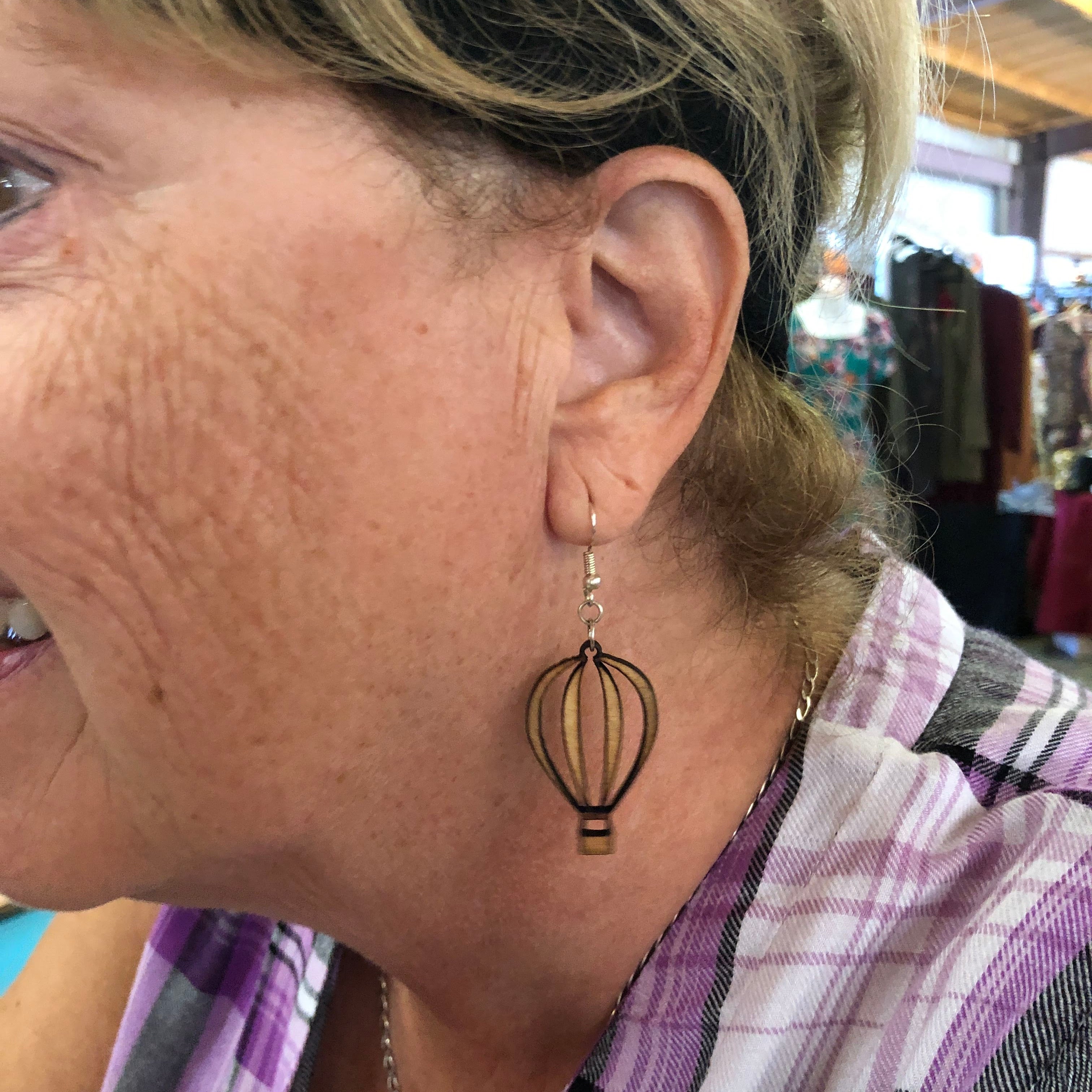 Hot Air Balloon Wooden Dangle Earrings | Travel Jewelry