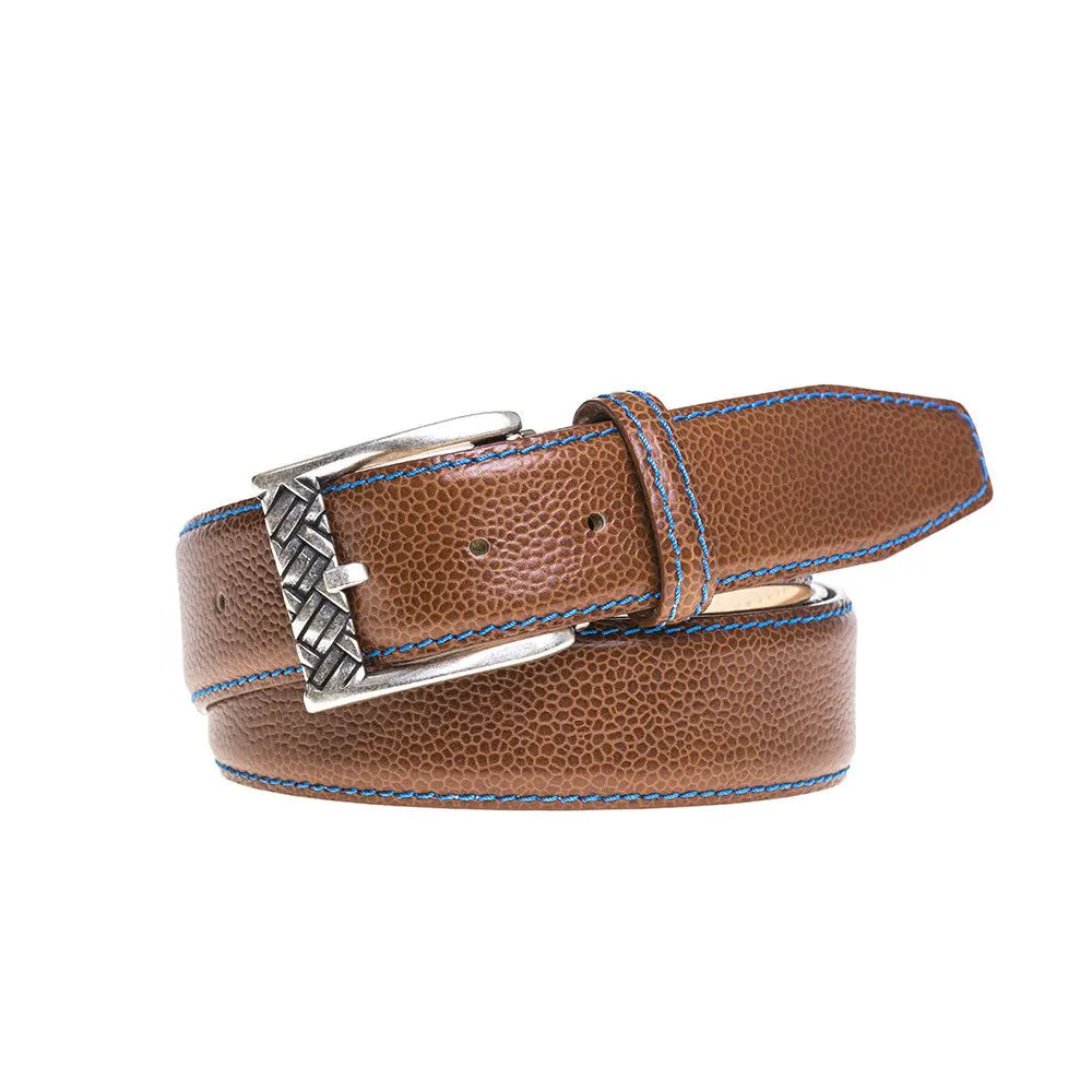 Cognac French Pebble Grain Belt by Roger Ximenez: Bespoke Belts and Leather Accessories, handmade leather goods detail photo 3