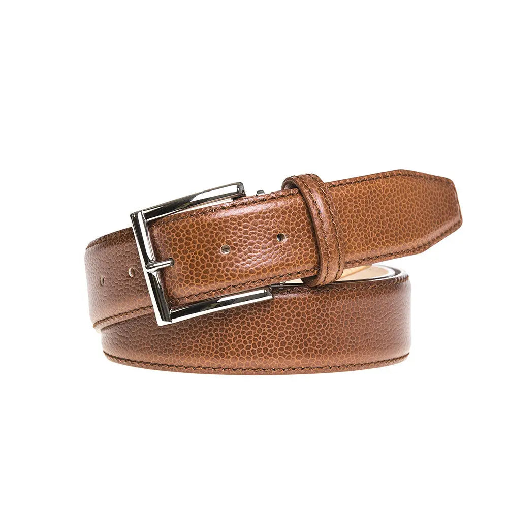 Cognac French Pebble Grain Belt by Roger Ximenez: Bespoke Belts and Leather Accessories, handmade leather goods detail photo 5