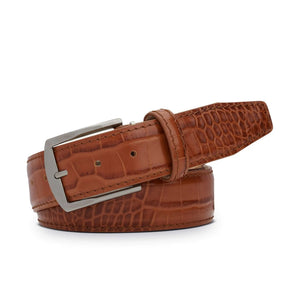 Cognac Mock Croc Leather Belt by Roger Ximenez: Bespoke Belts and Leather Accessories, handmade leather goods detail photo 2
