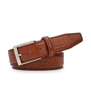 Cognac Mock Croc Leather Belt by Roger Ximenez: Bespoke Belts and Leather Accessories, handmade leather goods detail photo 3