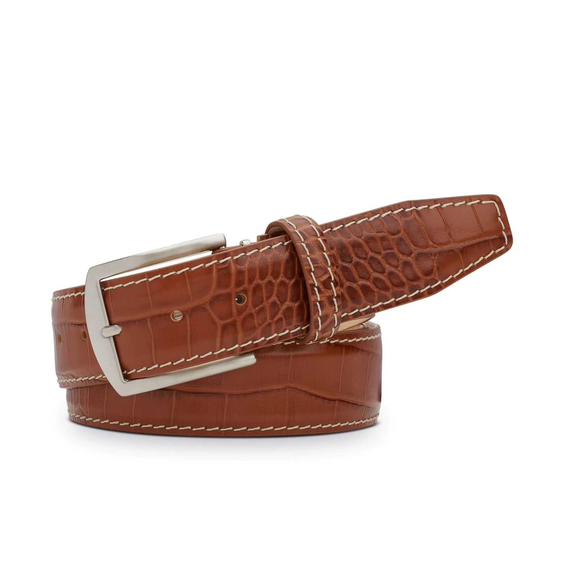 Cognac Mock Croc Leather Belt by Roger Ximenez: Bespoke Belts and Leather Accessories, handmade leather goods detail photo 5