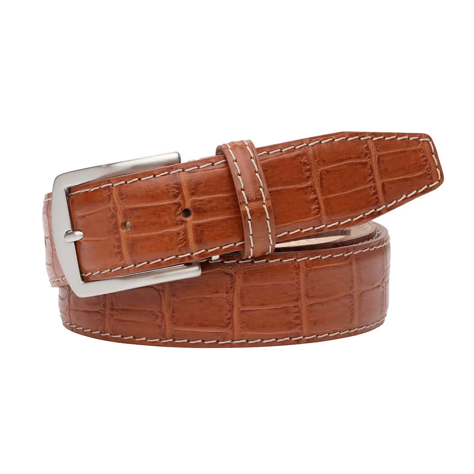 Cognac Mock Gator Leather Belt by Roger Ximenez: Bespoke Belts and Leather Accessories, handmade leather goods detail photo 5