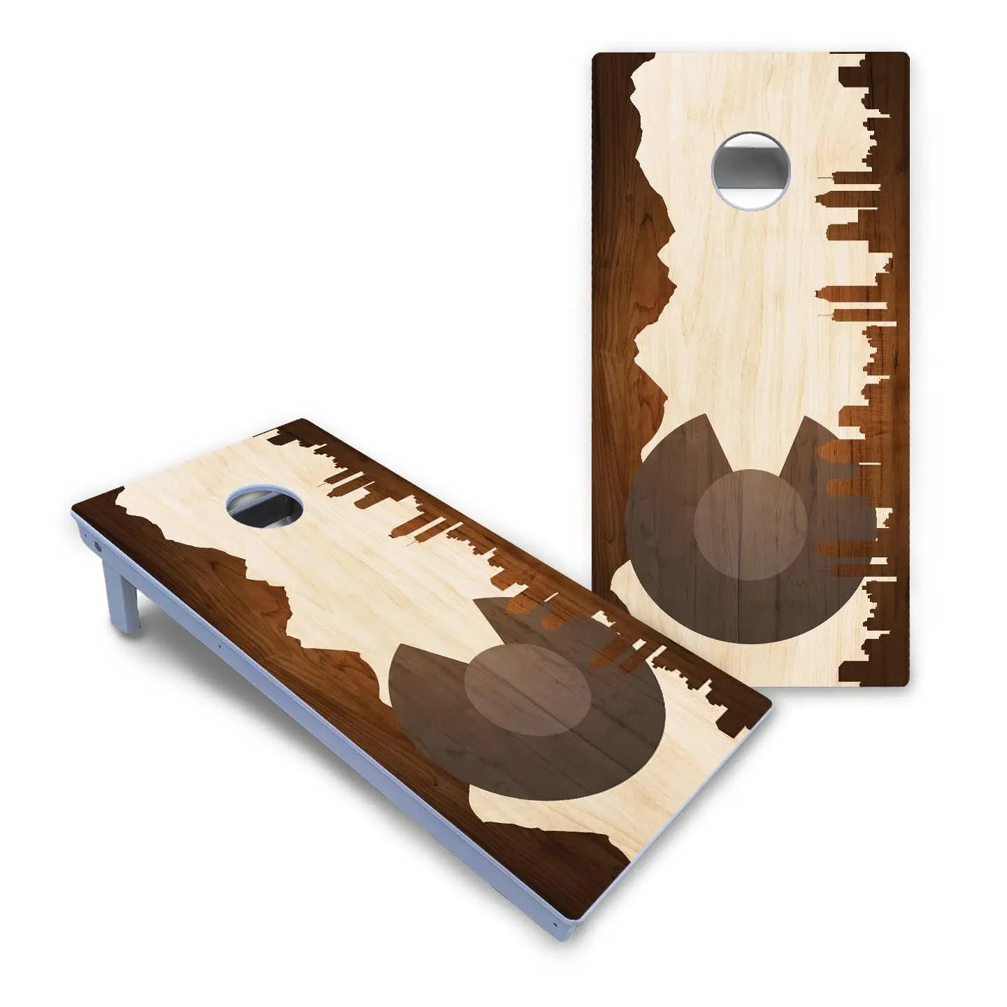 Colorado Natural Wood Skyline Cornhole Boards - All Weather Series Cornhole Solutions
