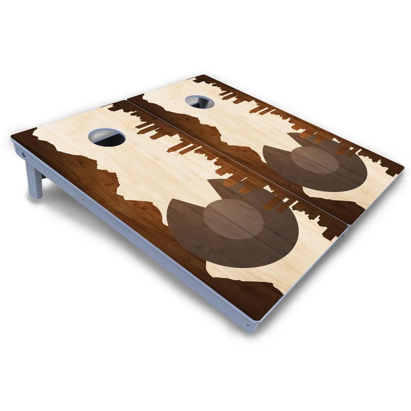 Colorado Natural Wood Skyline Cornhole Boards - All Weather Series by Cornhole Solutions, custom cornhole board detail photo 3