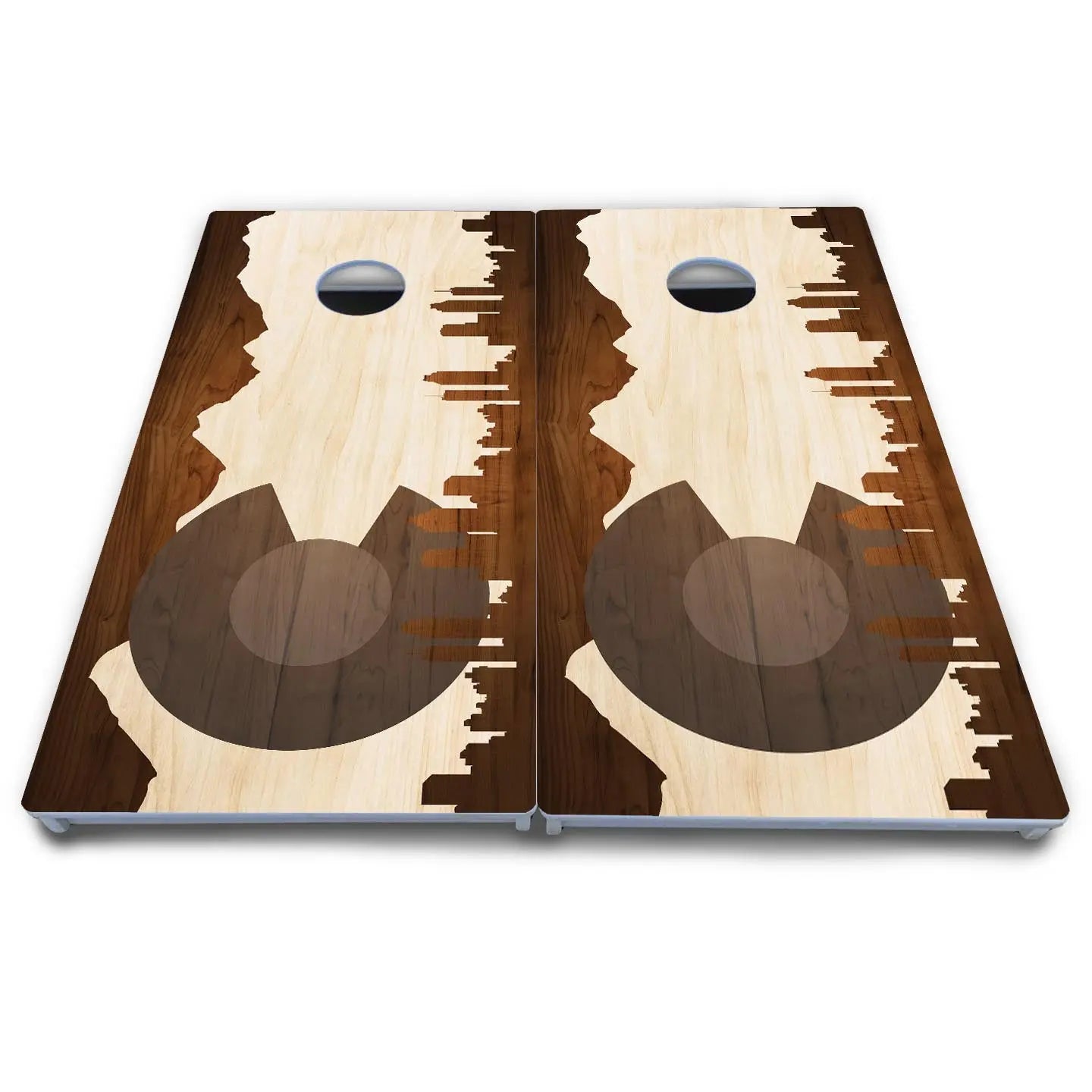 Colorado Natural Wood Skyline Cornhole Boards - All Weather Series by Cornhole Solutions, custom cornhole board detail photo 4