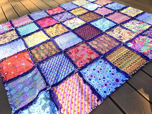 Colorful Rag Quilt Throw, Cotton Patchwork Lap Quilt with Soft Fleece Backing, Handmade Boho Couch Blanket, Bright Scrap Quilt Gift by Maypop House Designs, blankets detail photo 3