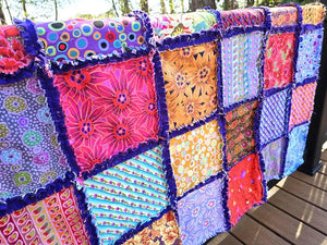Colorful Rag Quilt Throw, Cotton Patchwork Lap Quilt with Soft Fleece Backing, Handmade Boho Couch Blanket, Bright Scrap Quilt Gift by Maypop House Designs, blankets detail photo 4