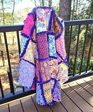 Colorful Rag Quilt Throw, Cotton Patchwork Lap Quilt with Soft Fleece Backing, Handmade Boho Couch Blanket, Bright Scrap Quilt Gift by Maypop House Designs, blankets detail photo 5