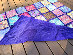 Colorful Rag Quilt Throw, Cotton Patchwork Lap Quilt with Soft Fleece Backing, Handmade Boho Couch Blanket, Bright Scrap Quilt Gift by Maypop House Designs, blankets detail photo 9