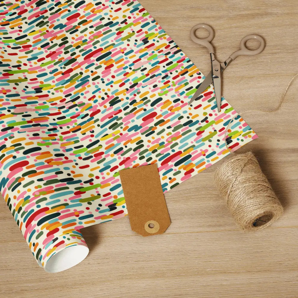 Colorful Confetti Gift Wrapping Paper with Scissors and Twine - Fun Art Design