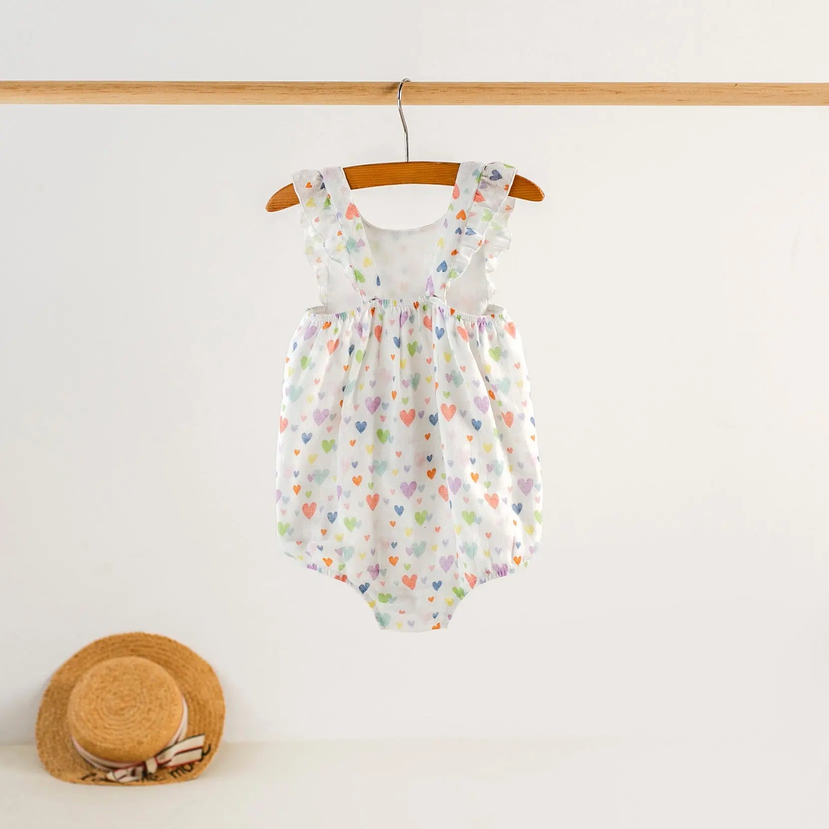 Confetti Hearts Organic Muslin Bubble Romper Nola Tawk