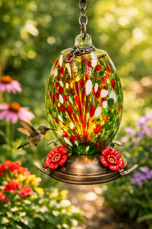 Meadow Confetti Olive glass hummingbird feeder by Mill Creek Products, detail image 6